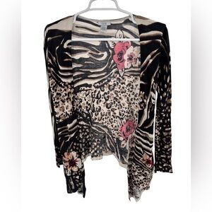 Cache waterfall open front xs Floral Animal Print Cardigan leopard tiger roses